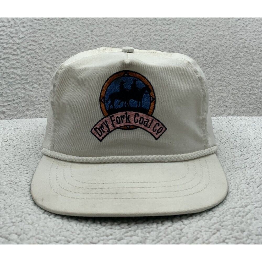 VTG Dry‎ Fork Coal Co. Blockhead Hat Mens Strapback Rope Trucker Miner White